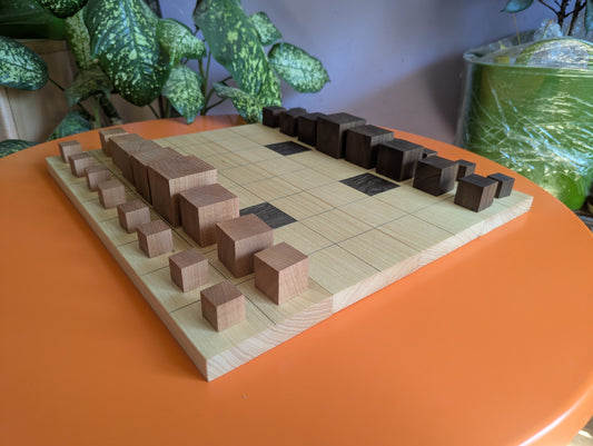 Abstract Cubic Arimaa set. Handmade foldable wooden game set