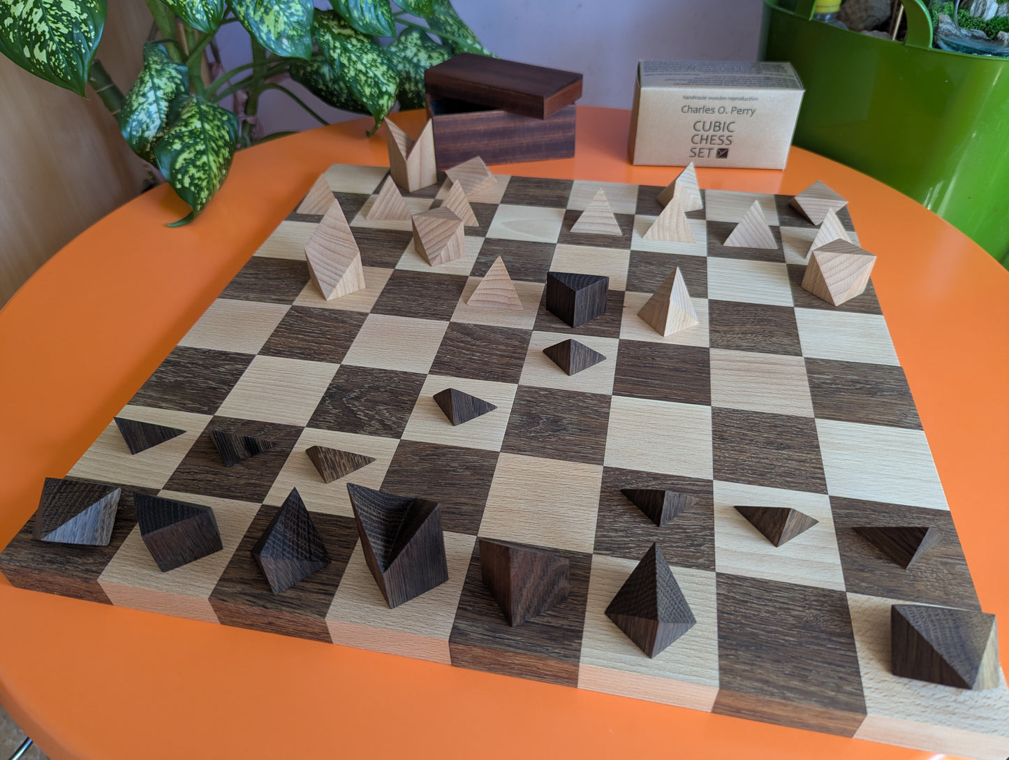 Cubic Chess Set by Charles O. Perry. Handmade wooden reproduction