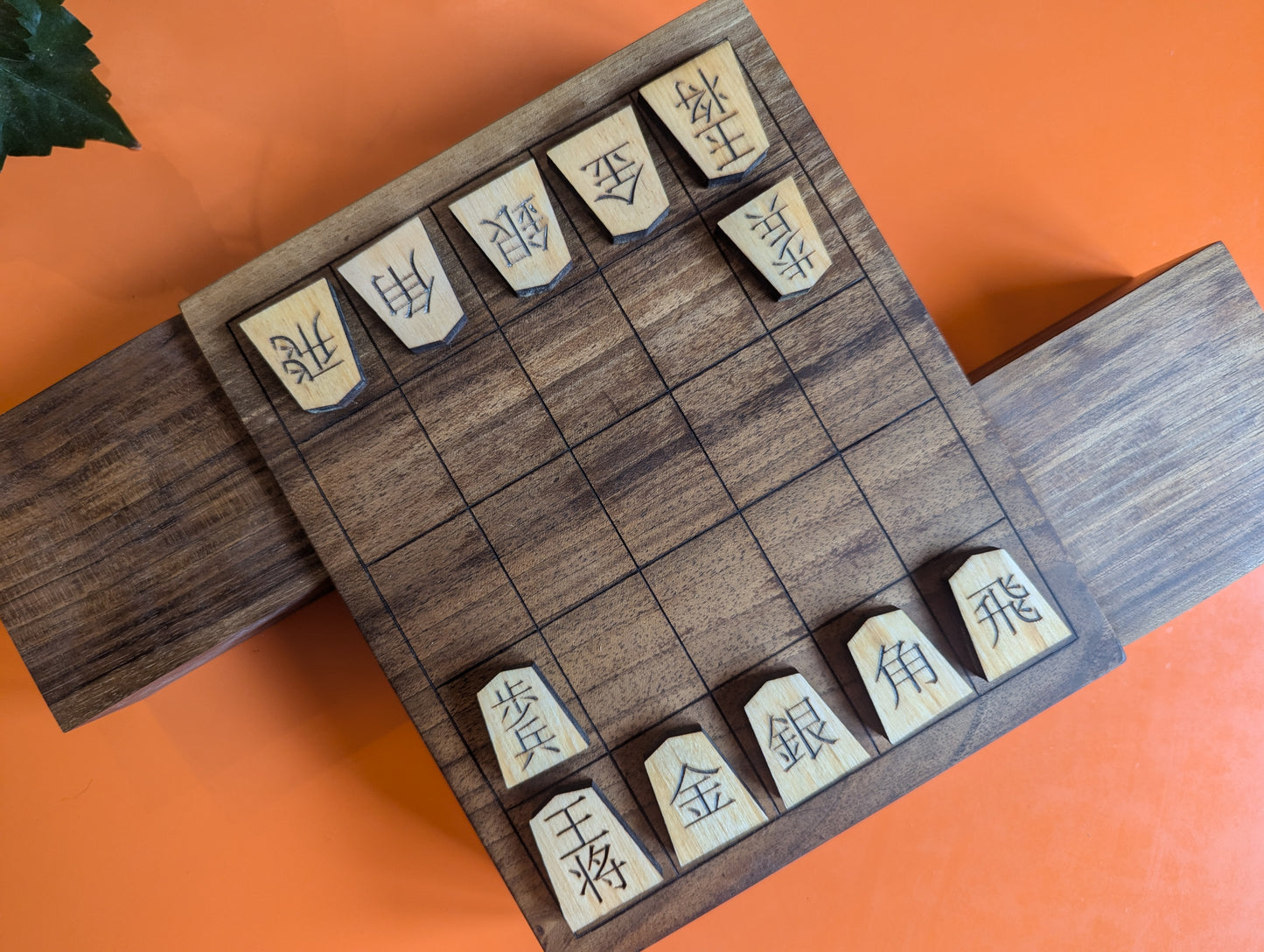 Minishogi & Kyoto shogi set. Thick solid Walnut board. Handcarved thin lines