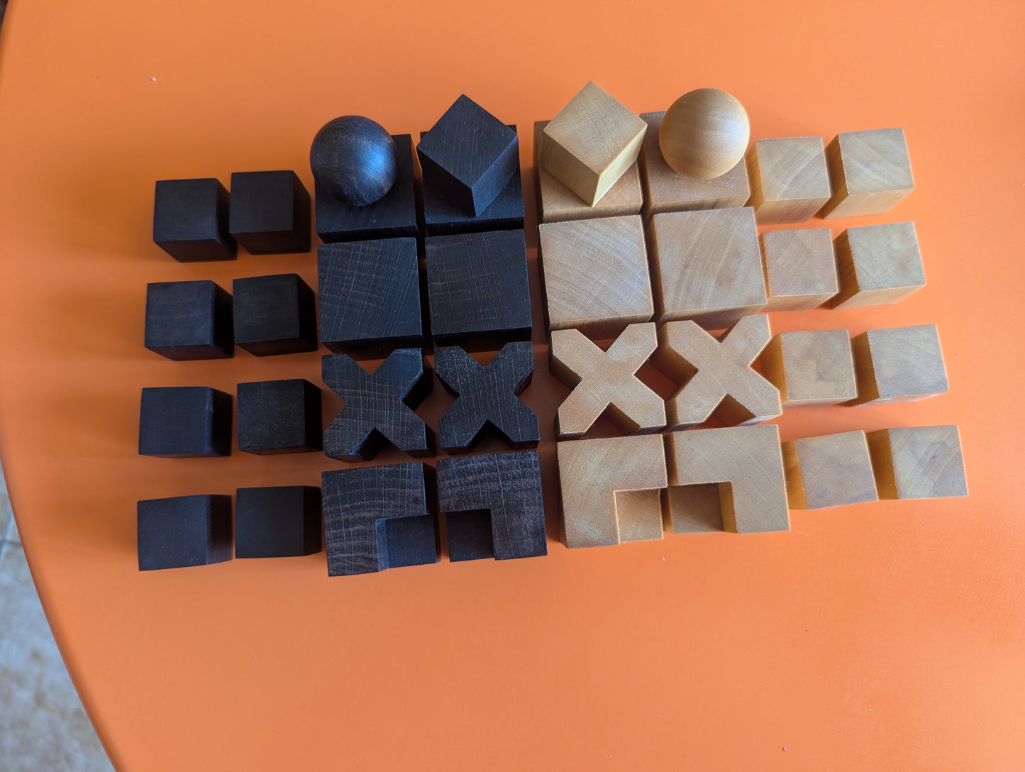Portable Bauhaus Chess Set with Wooden Chessboard/Chessbox. Handmade.