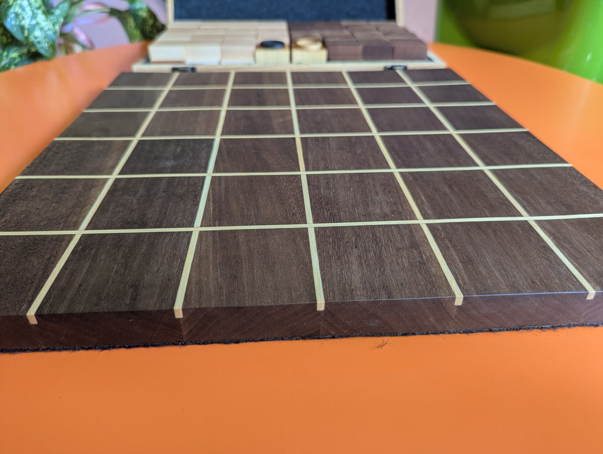 Foldable wooden Tak game set. 14" Walnut wood board