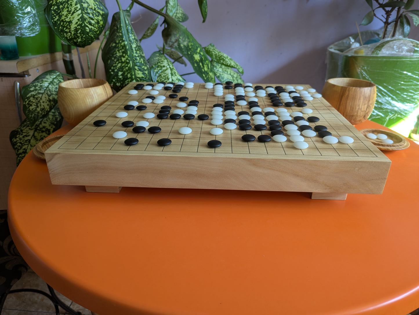Full Goban solid wood hand carved 19x19 game Go board. Hardwood board