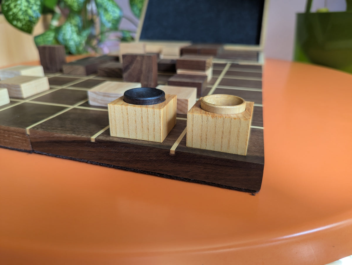 Foldable wooden Tak game set. 14" Walnut wood board