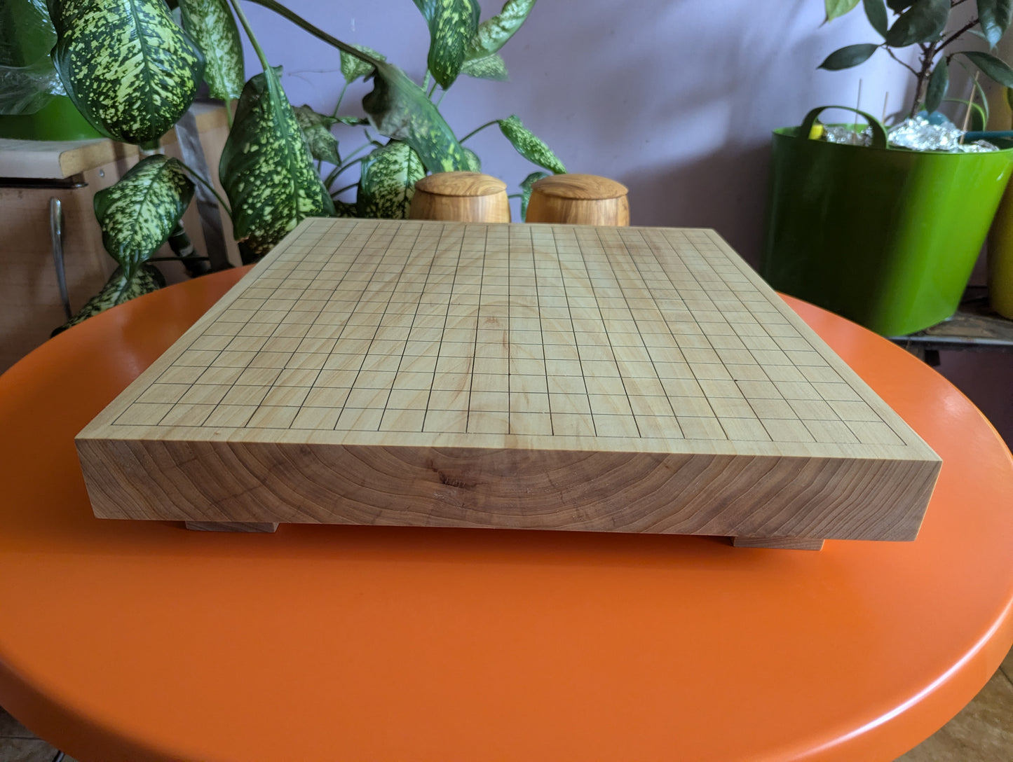 Full Goban solid wood hand carved 19x19 game Go board. Hardwood board