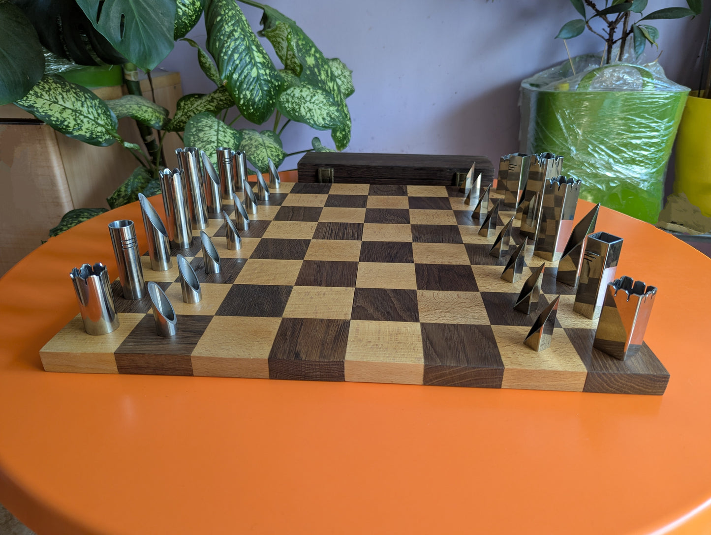 Handmade Stainless Steel Chess Set. Square vs. Round.
