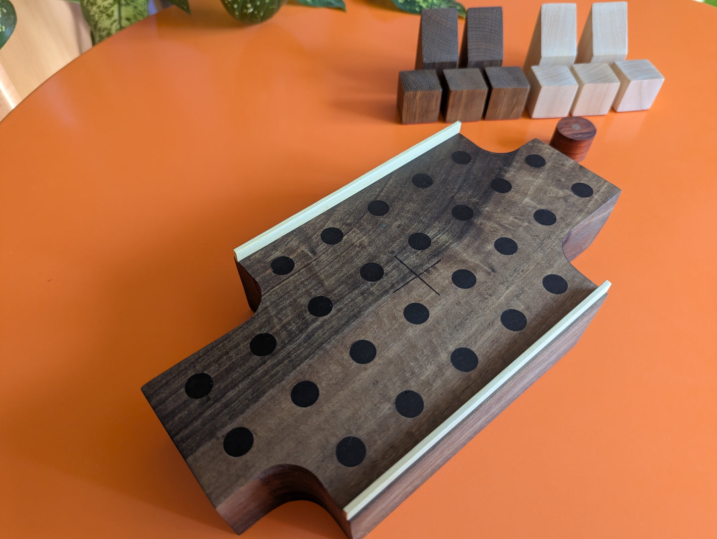 Thick solid walnut Push Fight game set. Magnetic pieces. Handmade