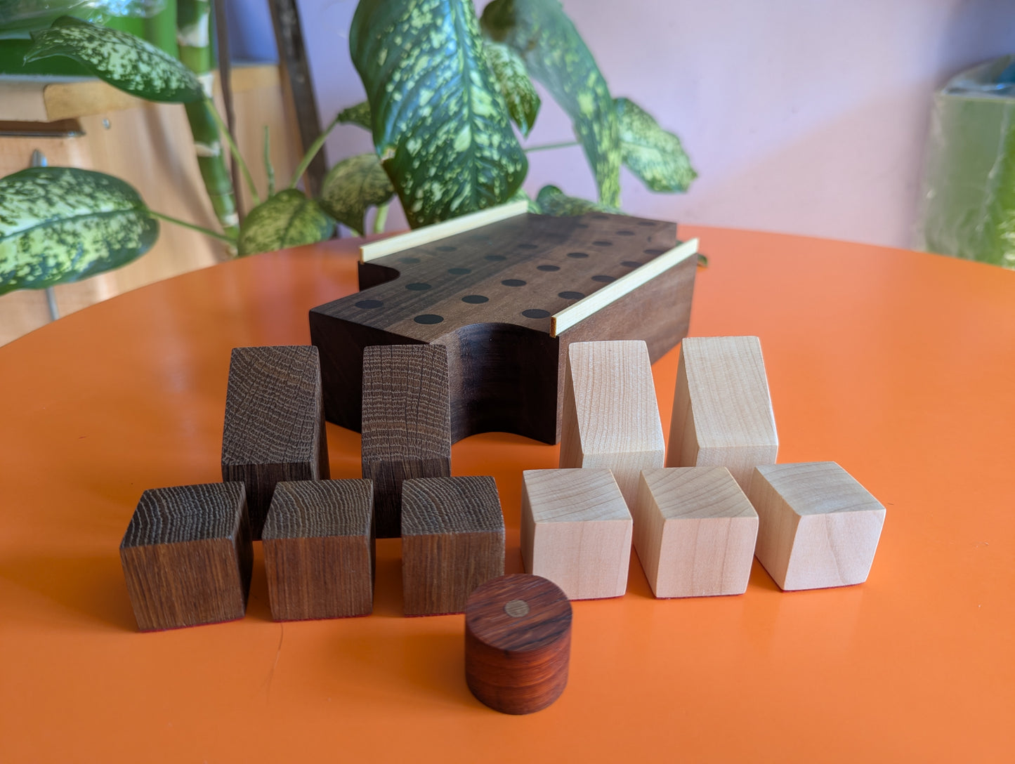 Thick solid walnut Push Fight game set. Magnetic pieces. Handmade
