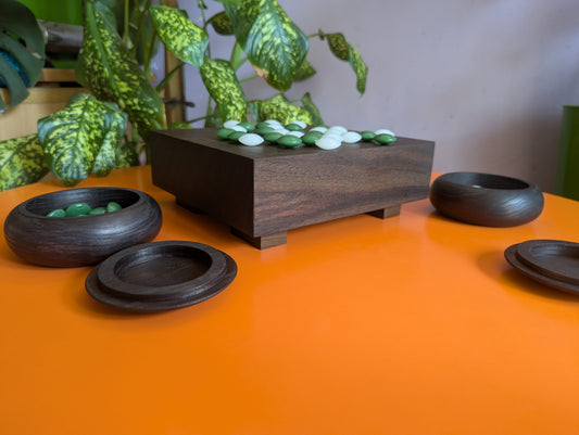 Black walnut 9x9 Goban. 3.4" hand carved game Go board