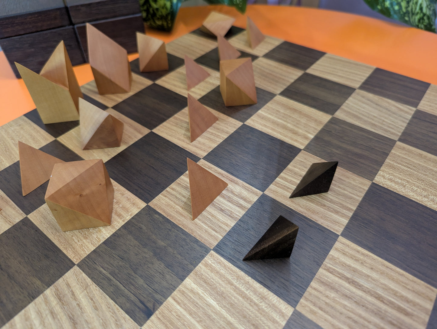 Cubic Chess Set by Charles O. Perry. Handmade wooden reproduction