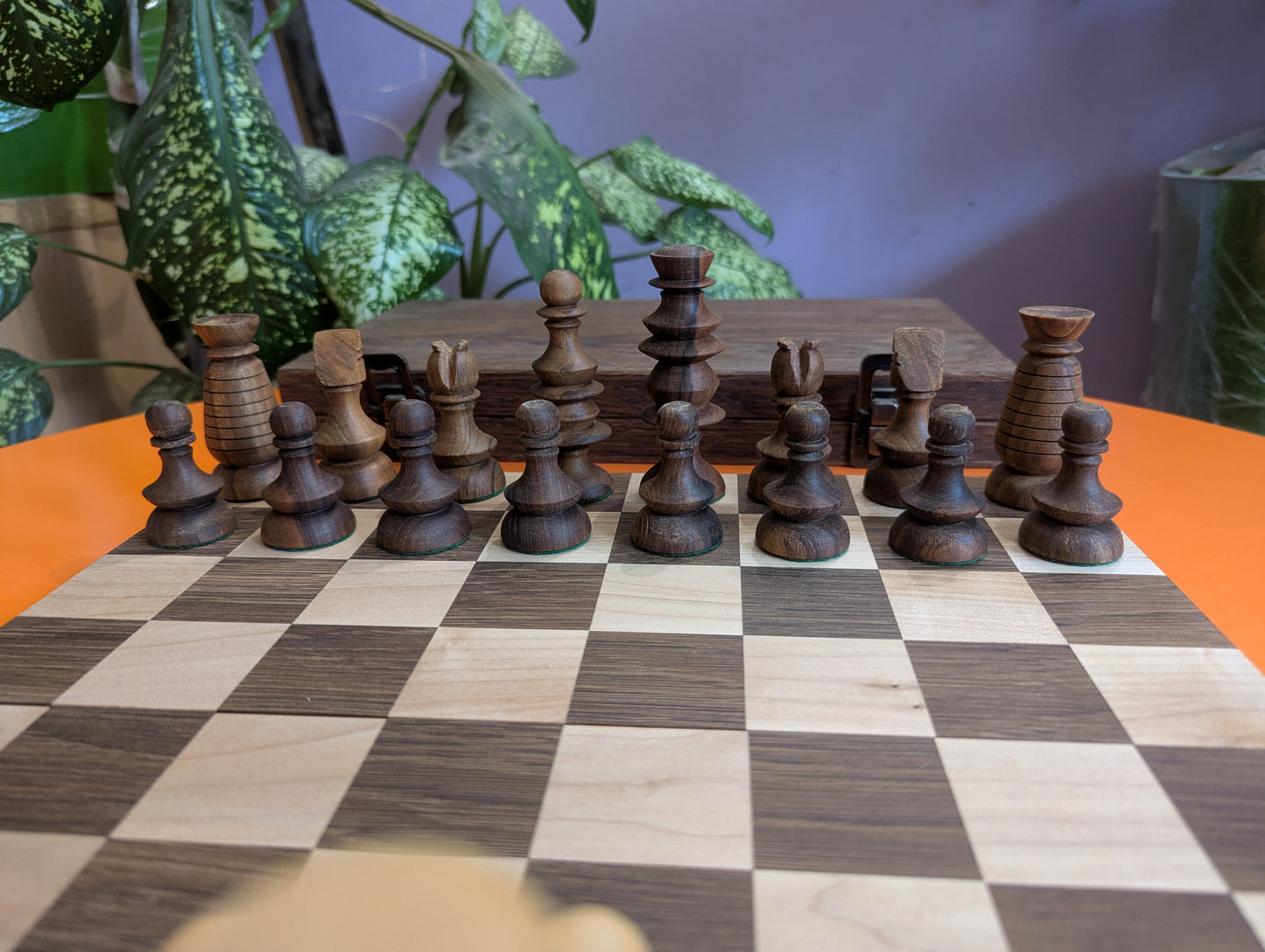 Early English Chess Set. Handmade. Walnut & Maple wood