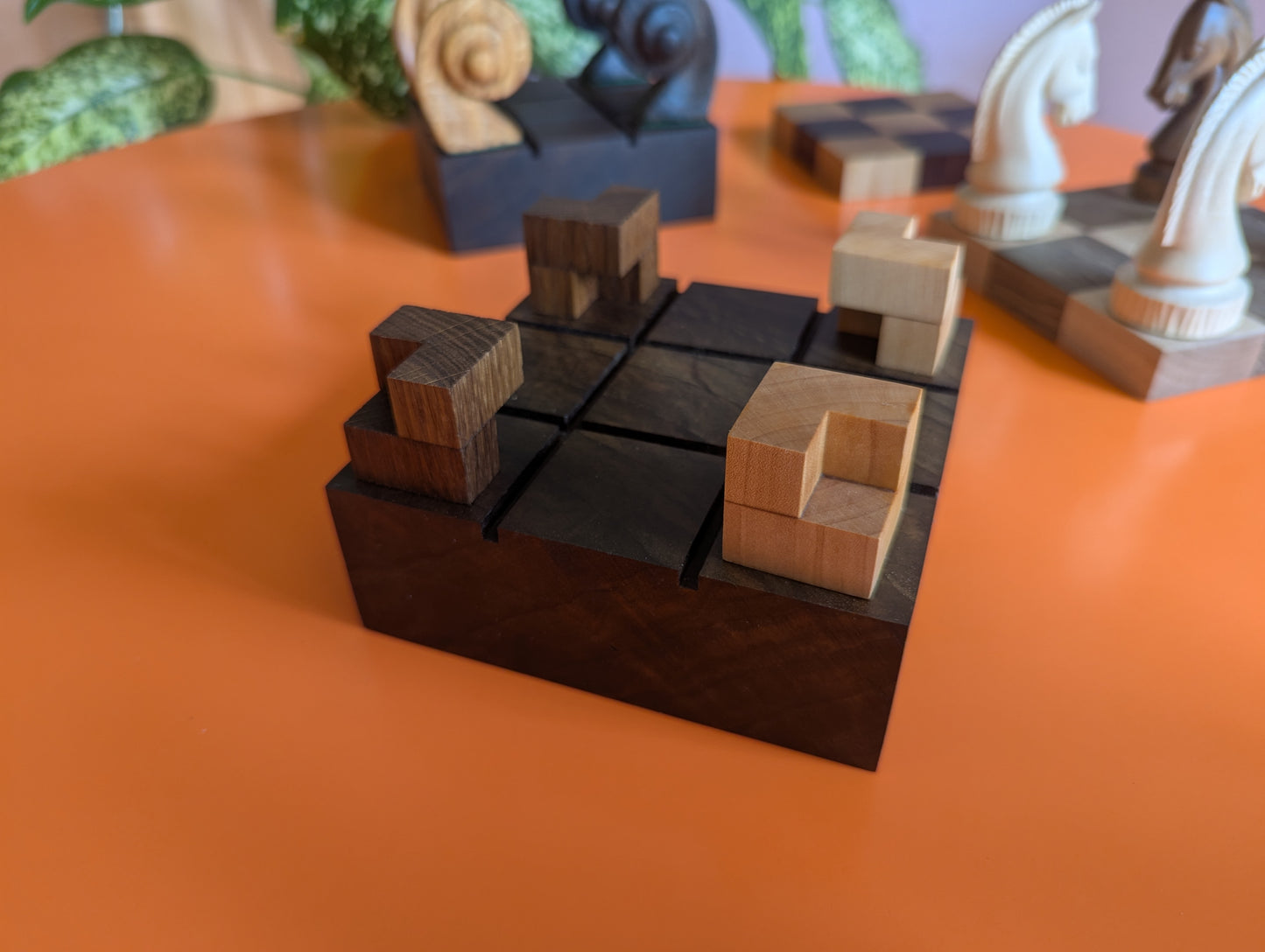 Guarini's chess puzzle. Handmade hardwood pieces.