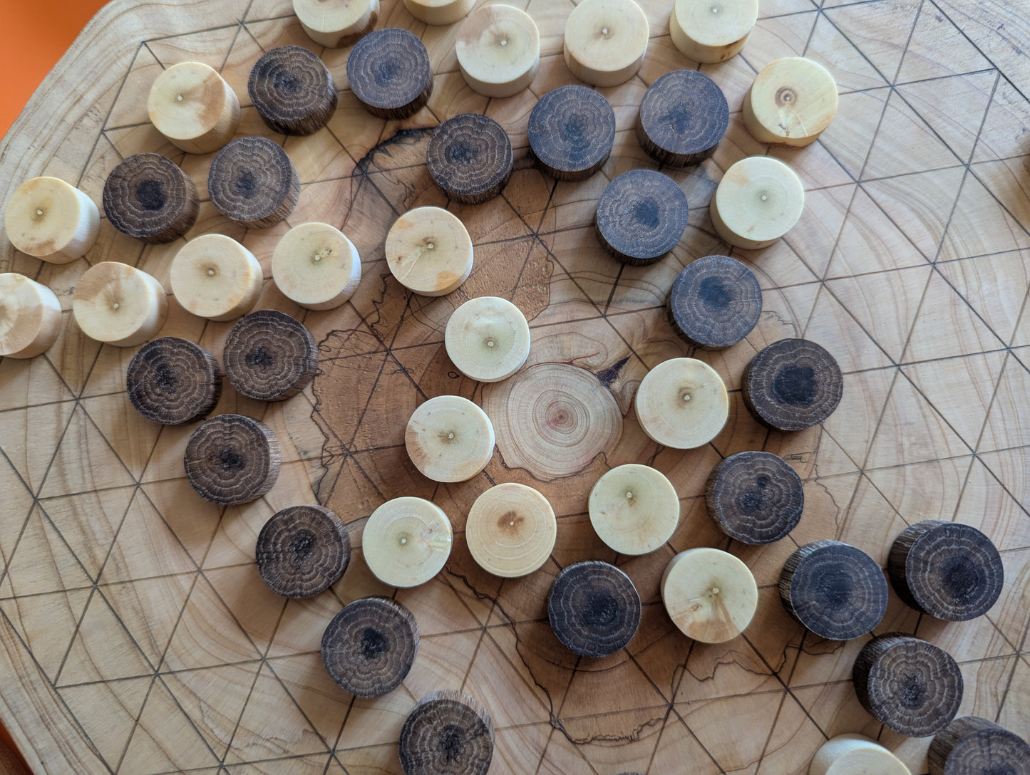 Wooden Volo game set. Juniper wood board with live egde