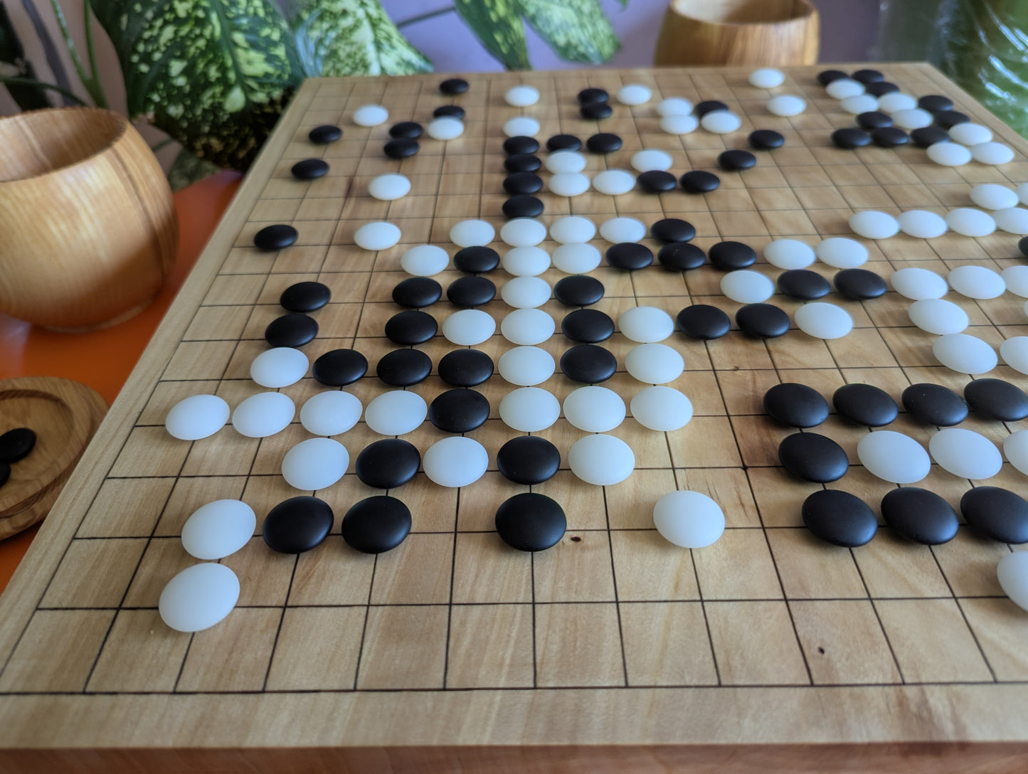 Full Goban solid wood hand carved 19x19 game Go board. Hardwood board