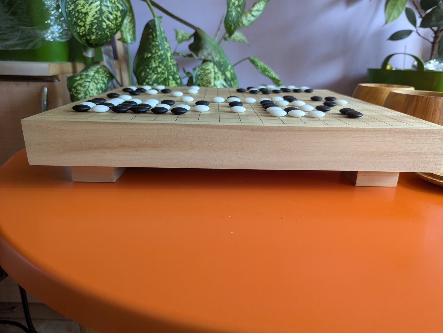 Full Goban solid wood hand carved 19x19 game Go board. Hardwood board