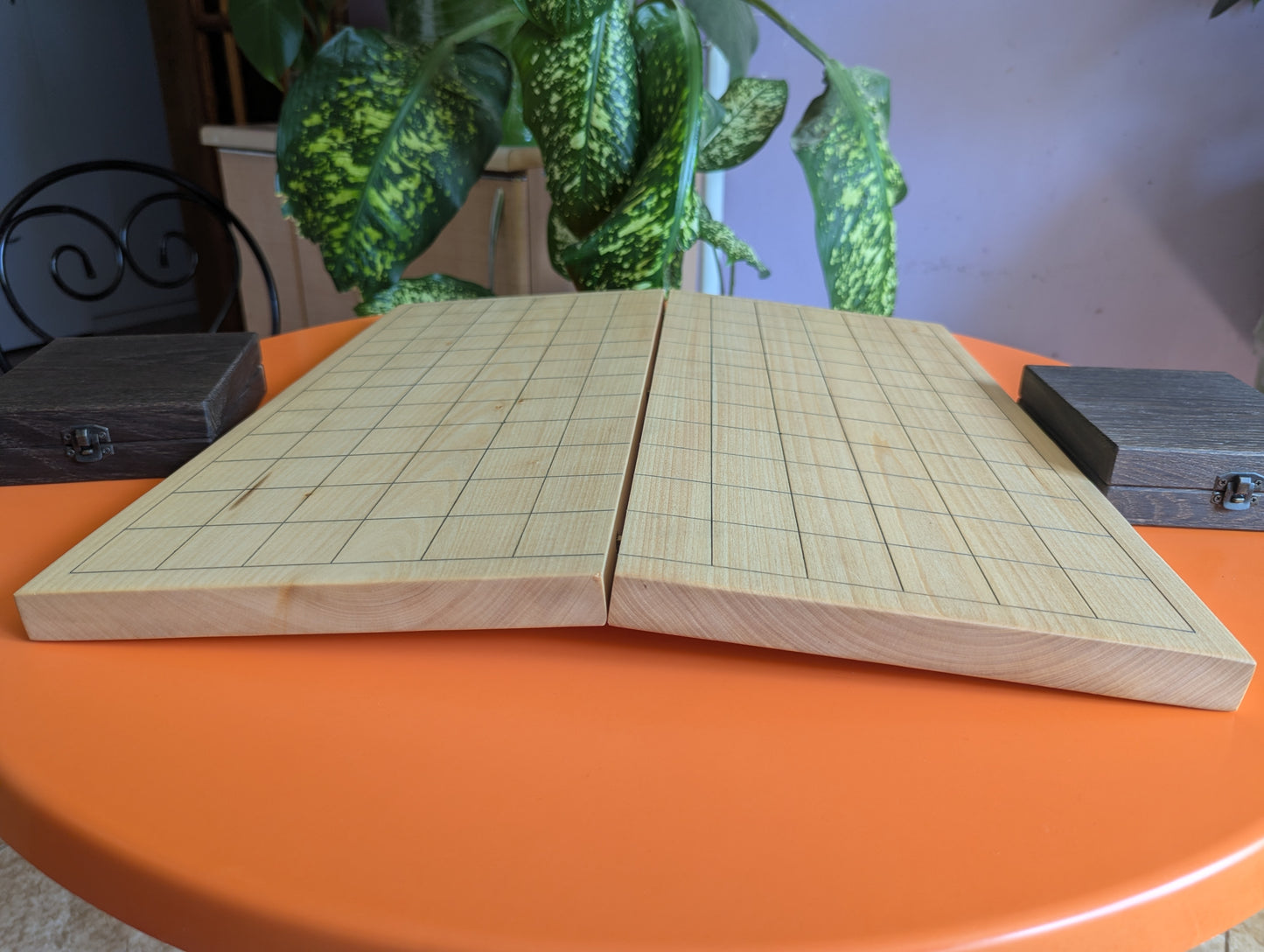 Foldable Chu Shogi game set. Handmade solid walnut Middle Shogi with thick maple pieces