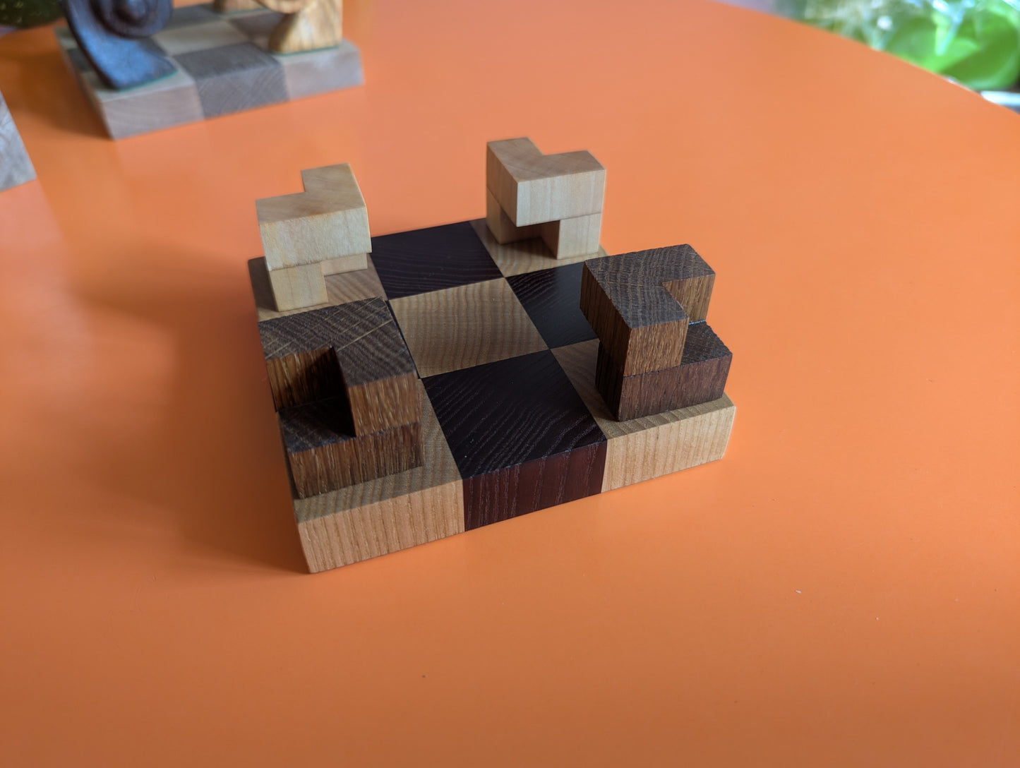 Guarini's chess puzzle. Handmade hardwood pieces.