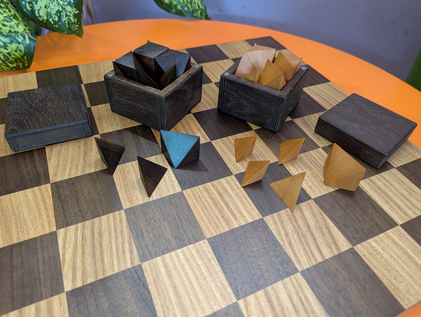 Cubic Chess Set by Charles O. Perry. Handmade wooden reproduction