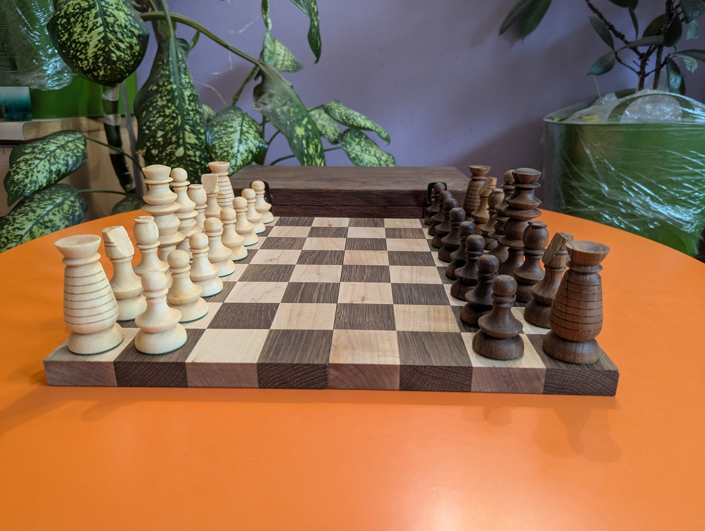 Early English Chess Set. Handmade. Walnut & Maple wood
