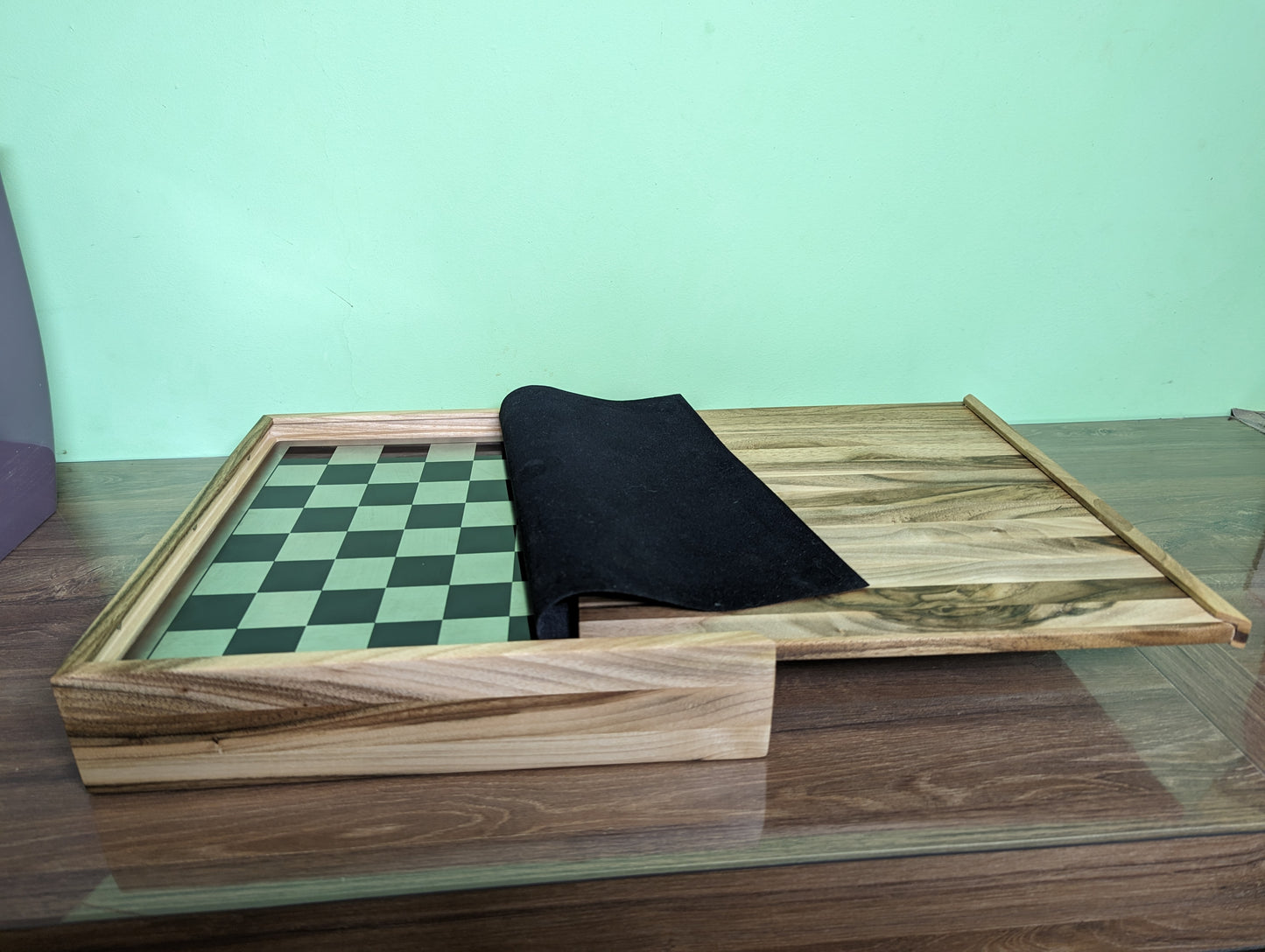 Luxury unusual chess set. Metal animal chess pieces in walnut box