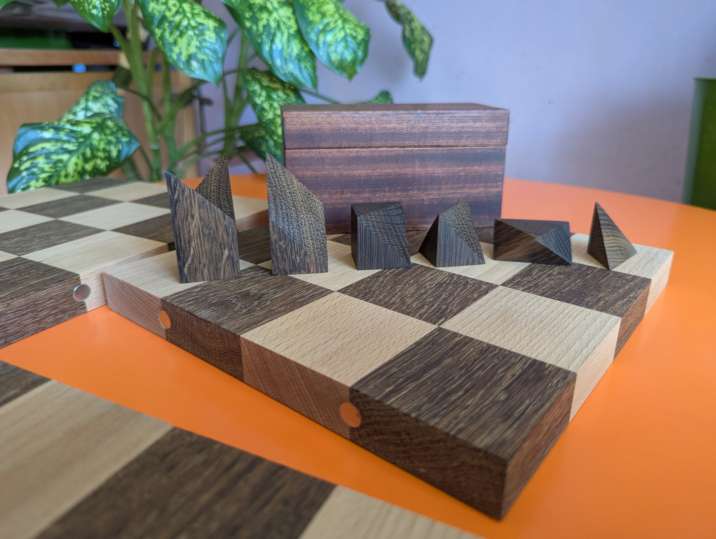 Cubic Chess Set by Charles O. Perry. Handmade wooden reproduction