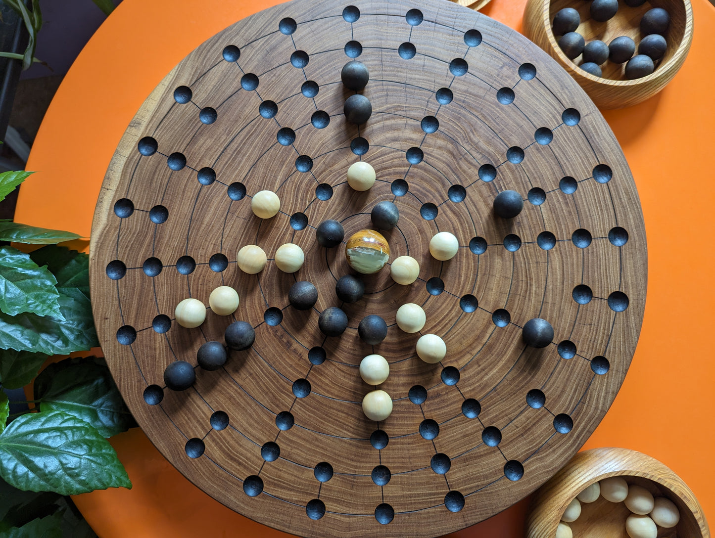 Handmade Fidchell game set. 18.75" round solid elm board