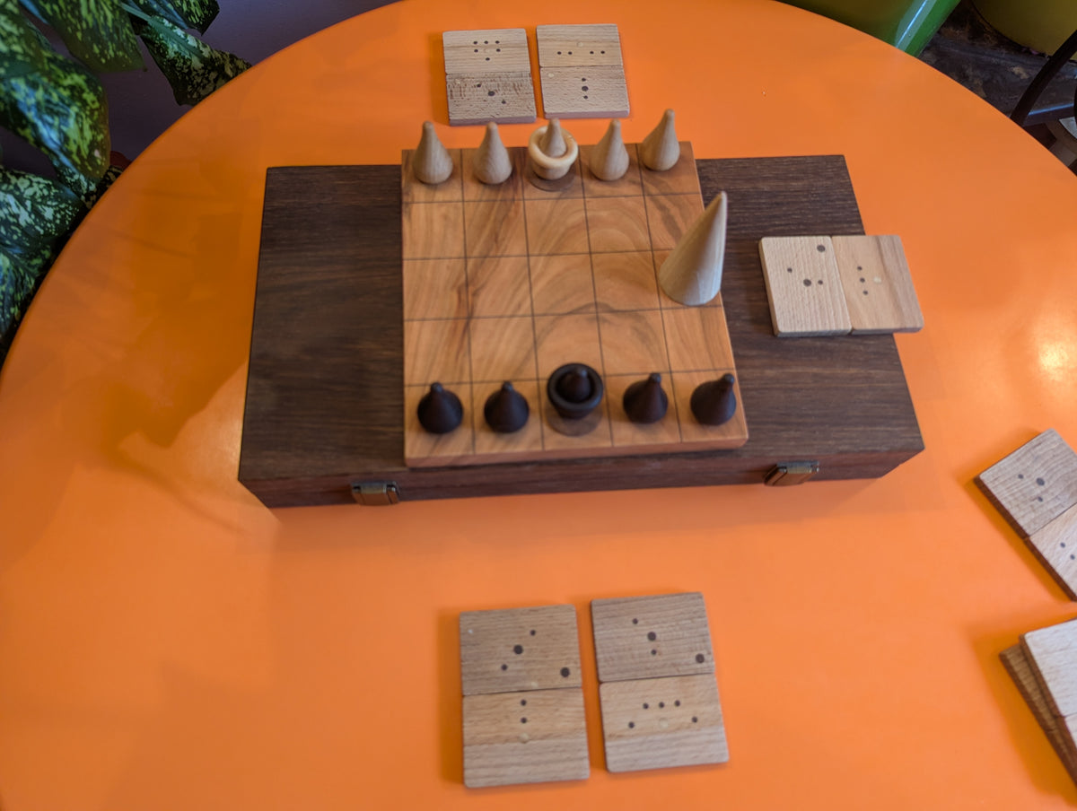 Wooden Onitama game set. Hardwood wood tiles. Martial arts game.