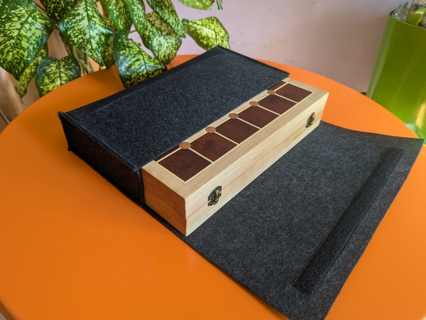 Foldable wooden Tak game set.