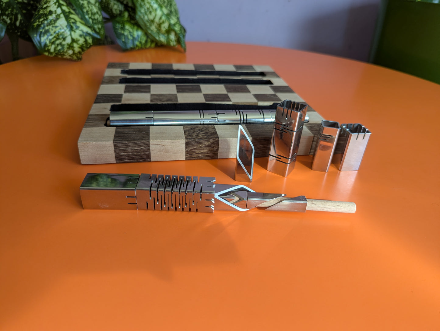 Compact Foldable Stainless Steel Chess Set with Wooden Chessboard/box. Handmade.