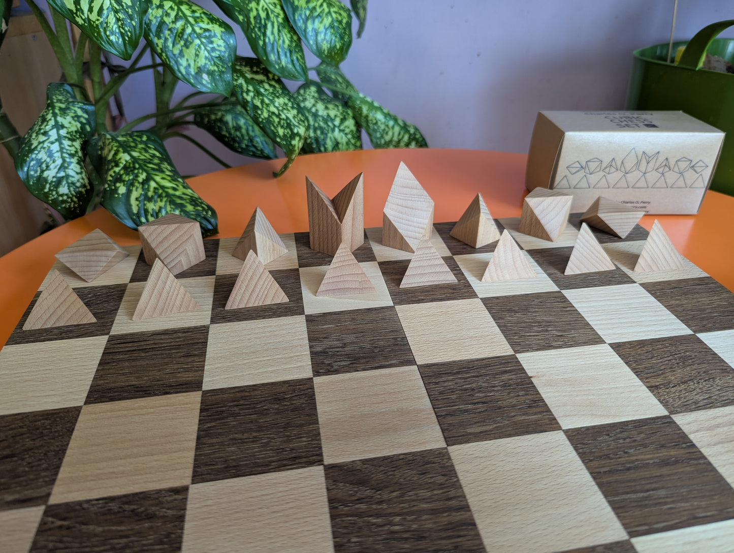 Cubic Chess Set by Charles O. Perry. Handmade wooden reproduction