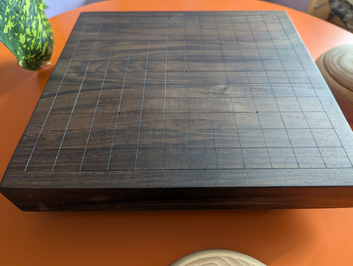 13x13 solid Walnut game Go board. Hand carved lines