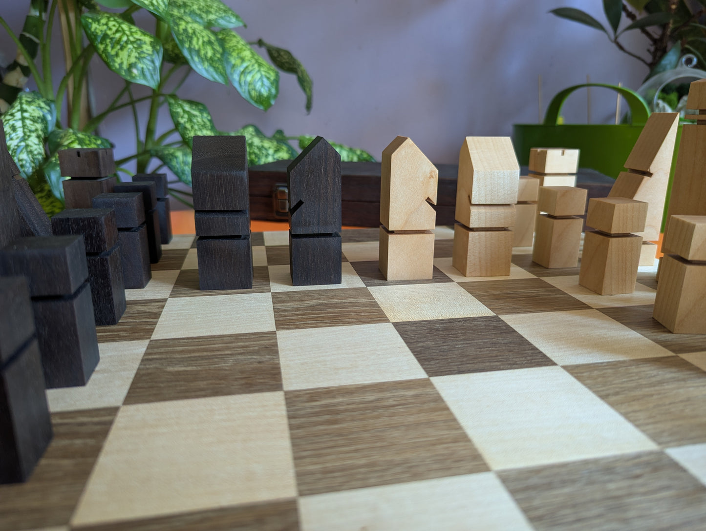 Mid-Century Modern Chess Set. Handmade wooden chess