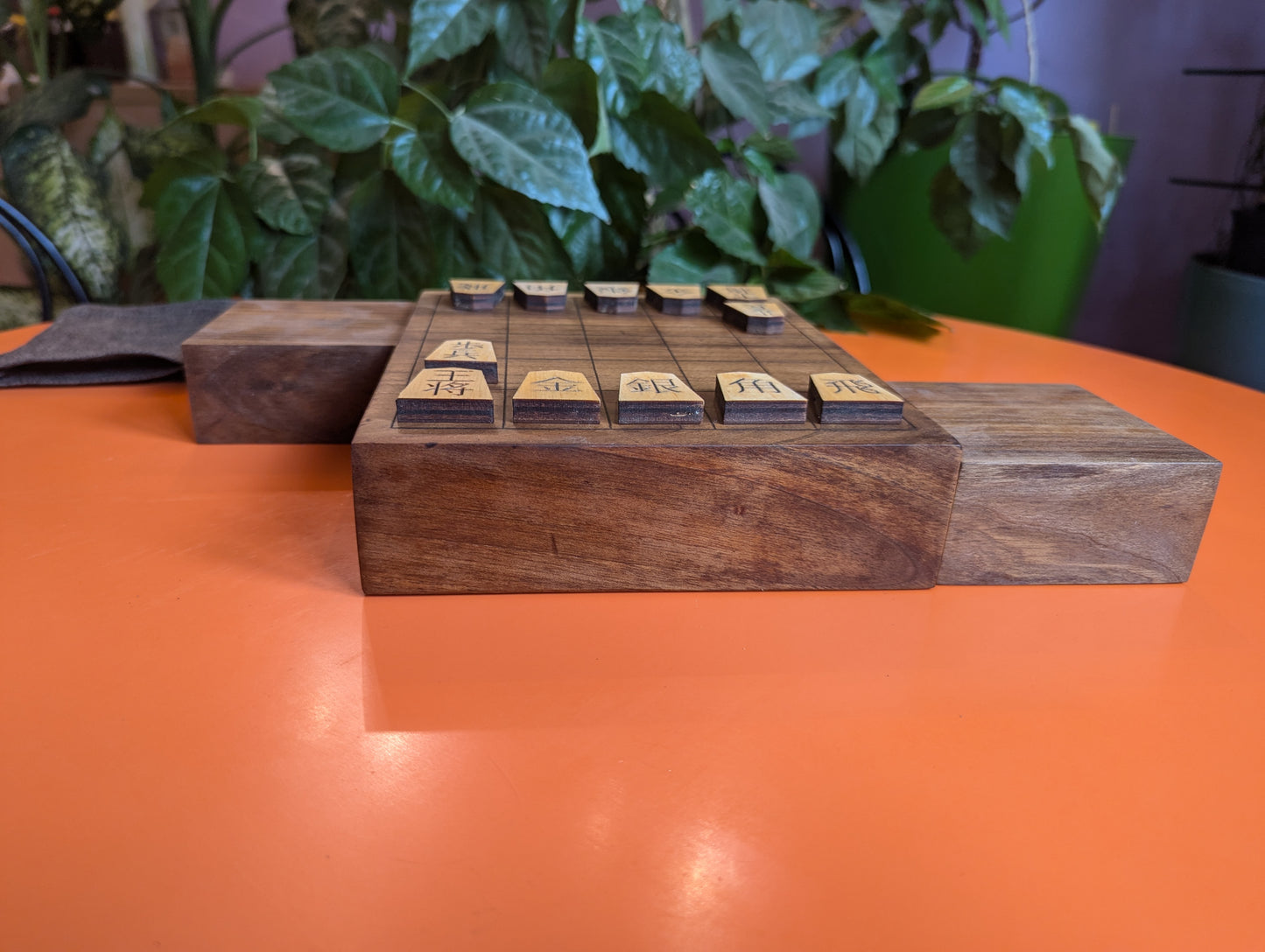 Minishogi & Kyoto shogi set. Thick solid Walnut board. Handcarved thin lines