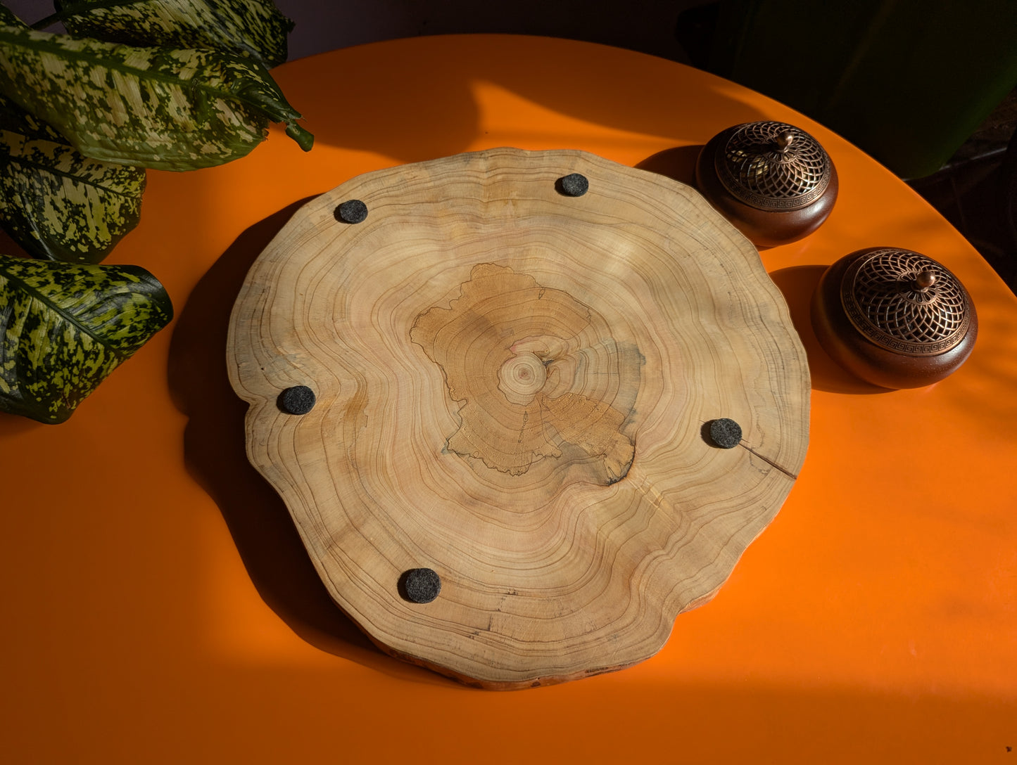 Handmade Twelve/Nine men's Morris game set. Circle Juniper wood board with live egde.