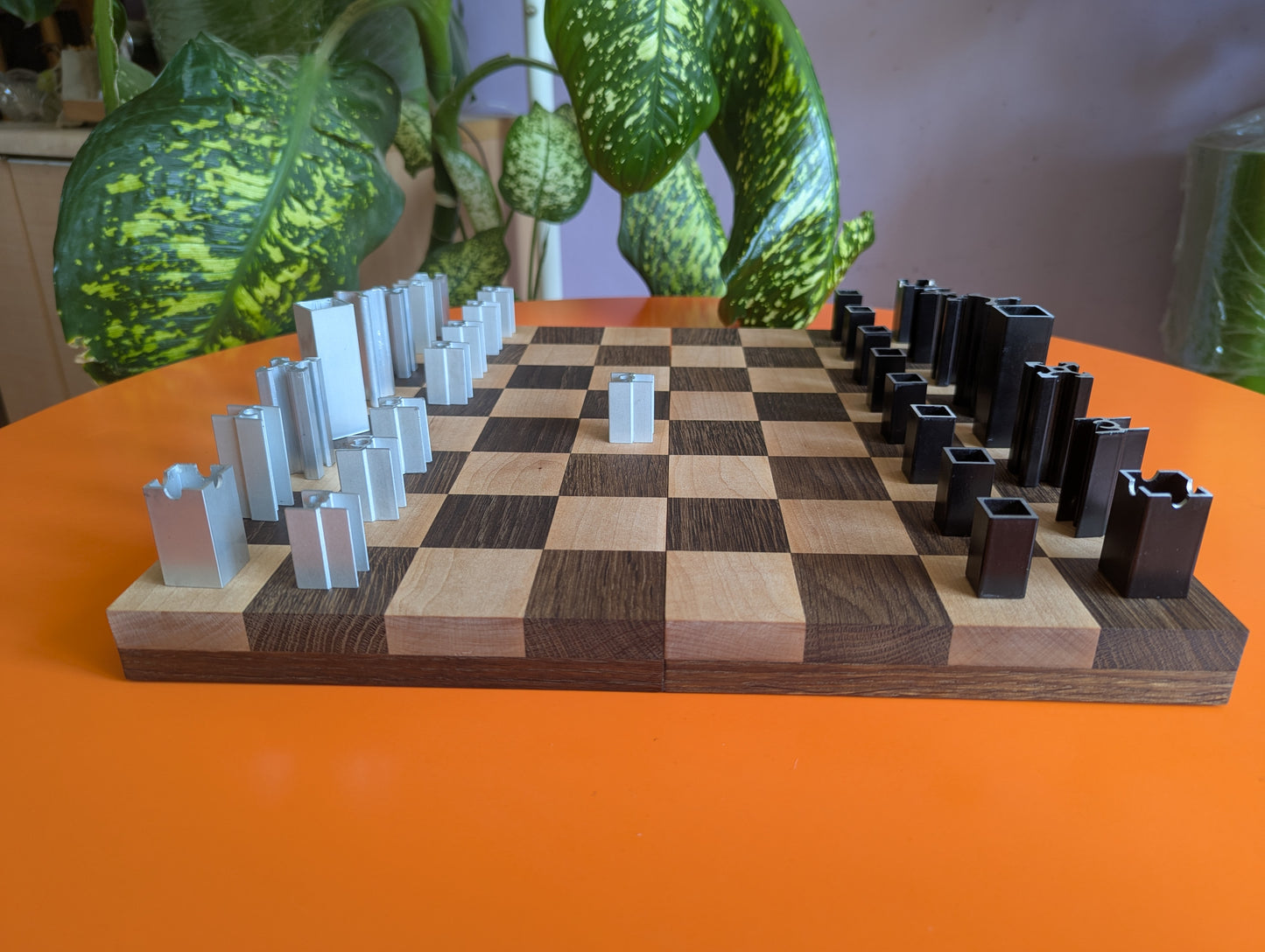 Handmade compact Aluminium Chess Set with Wooden chessboard/boxes
