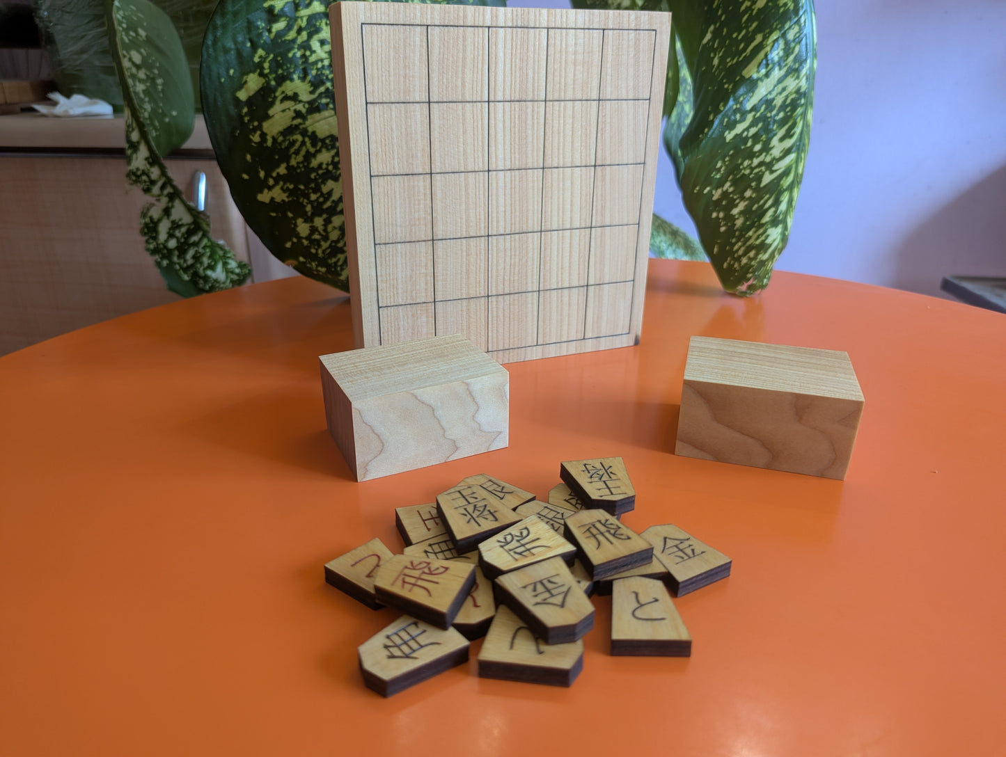 Minishogi & Kyoto shogi set. Thick solid Walnut board. Handcarved thin lines