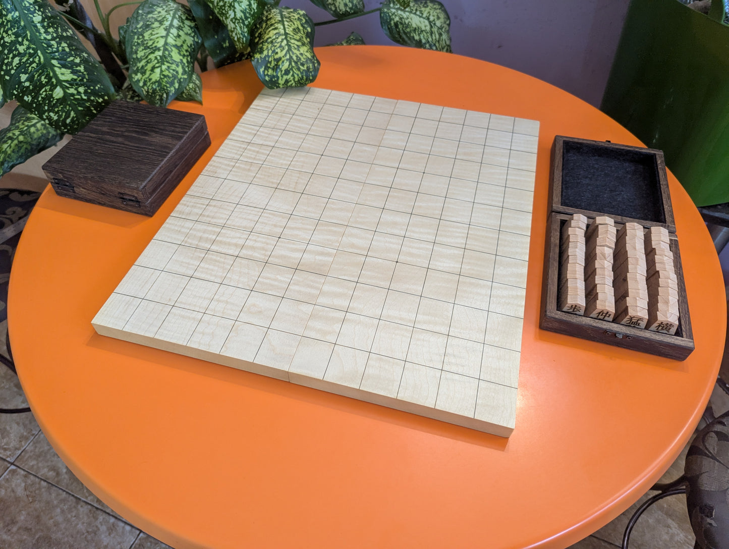 Foldable Chu Shogi game set. Handmade borderless solid Maple Middle Shogi