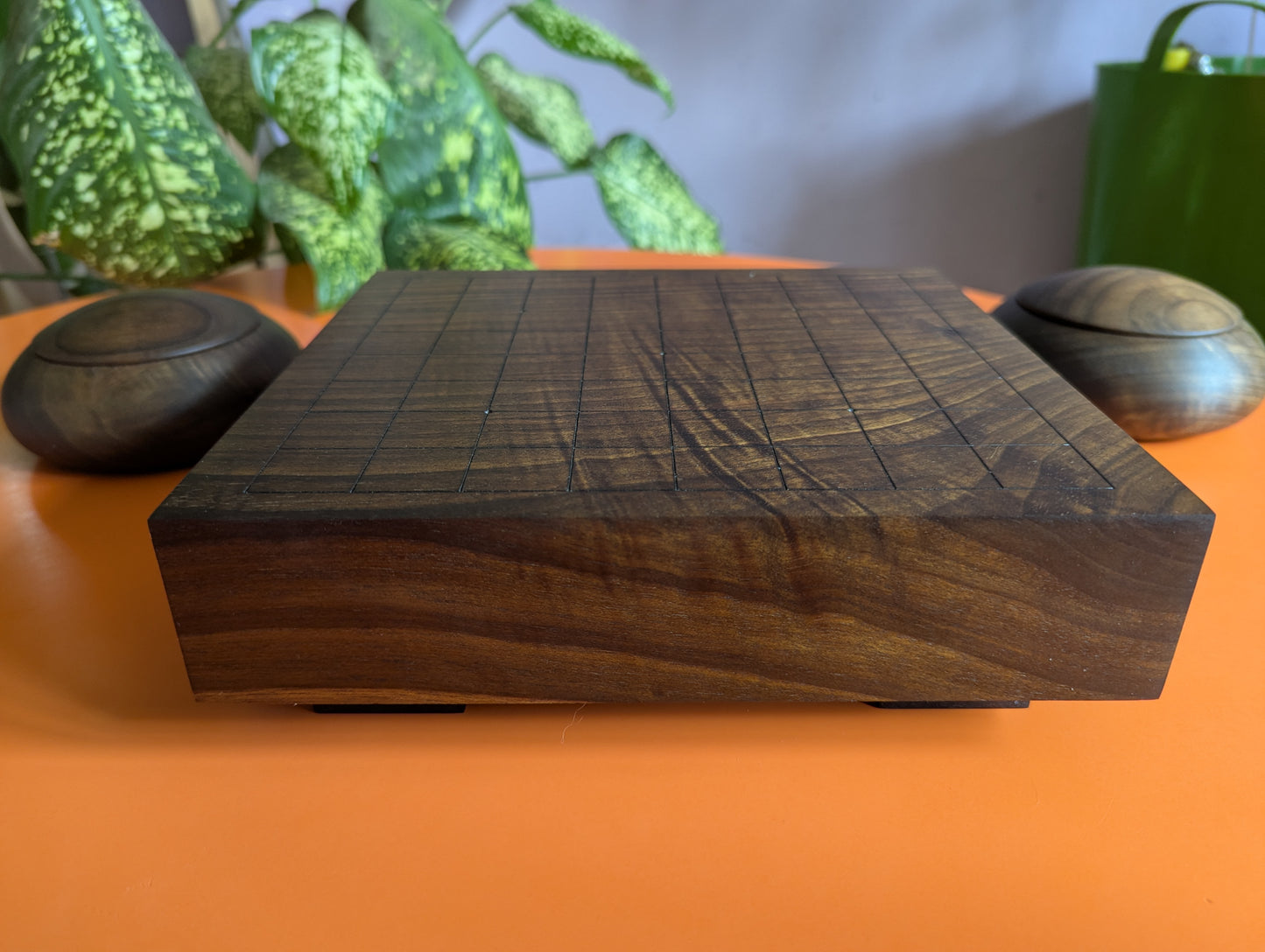 Solid walnut 9x9 Goban. Hand carved game Go board
