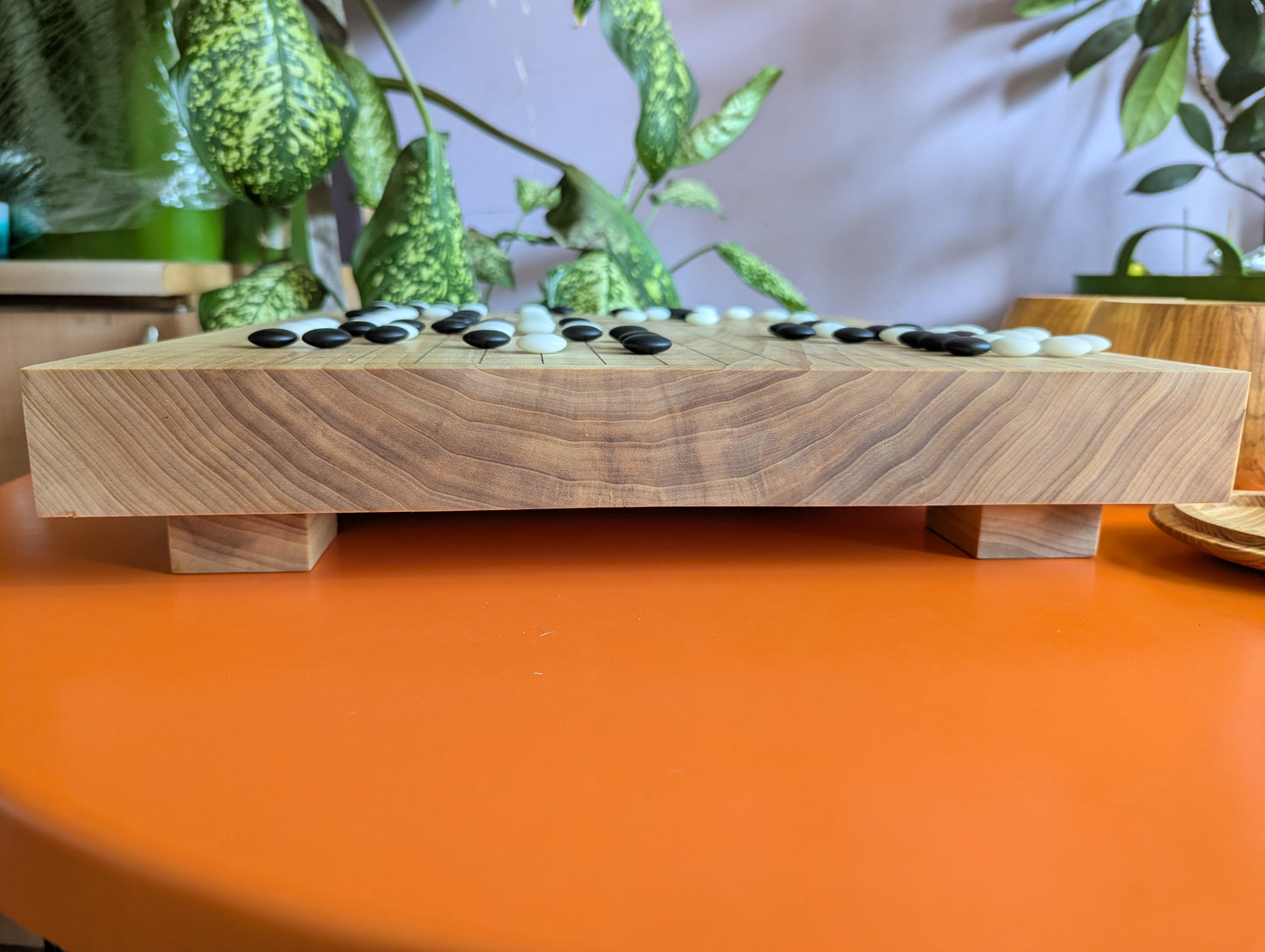 Full Goban solid wood hand carved 19x19 game Go board. Hardwood board