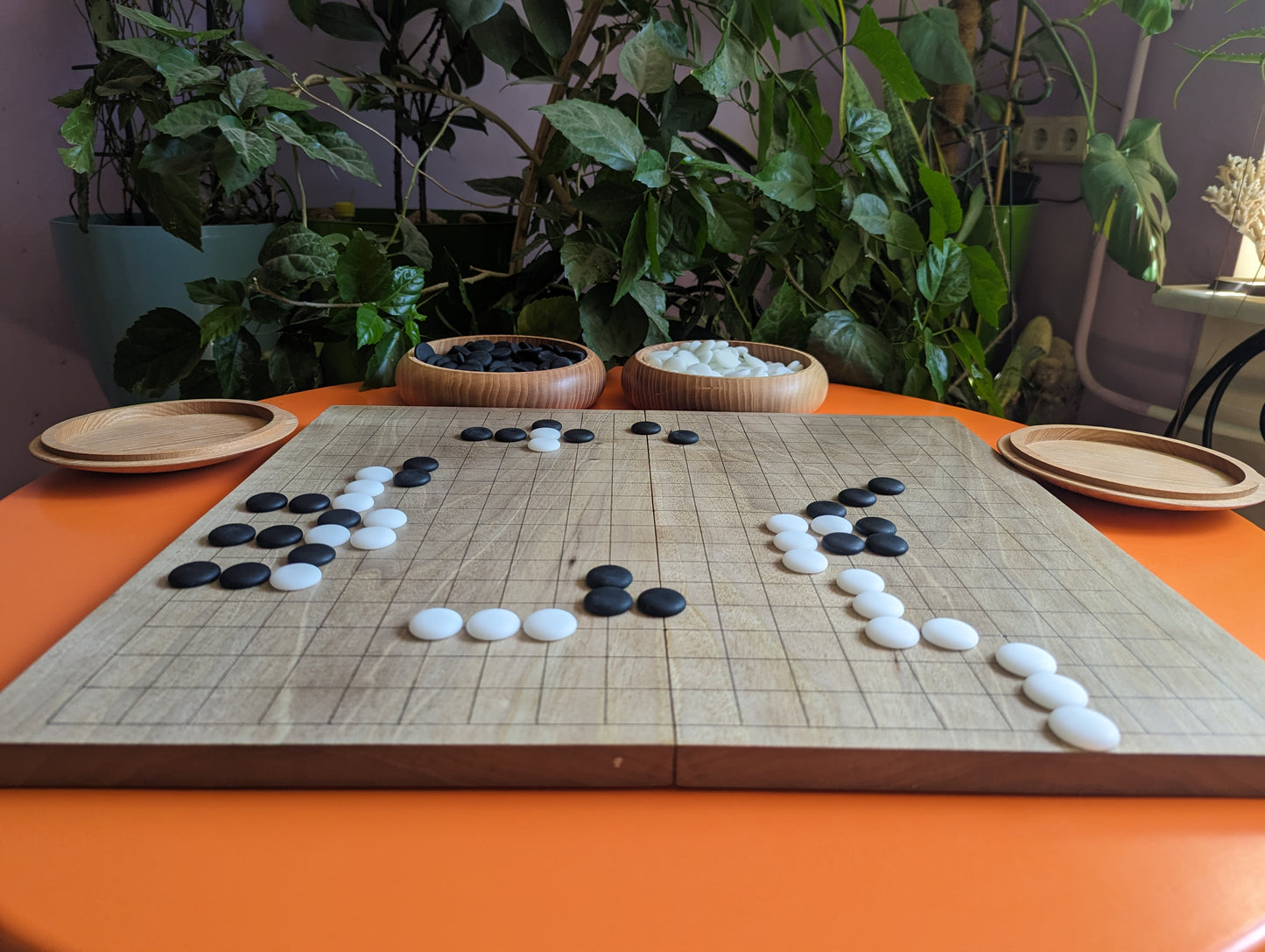 Foldable 19x19 solid light walnut Goban. Portable handmade game Go set.