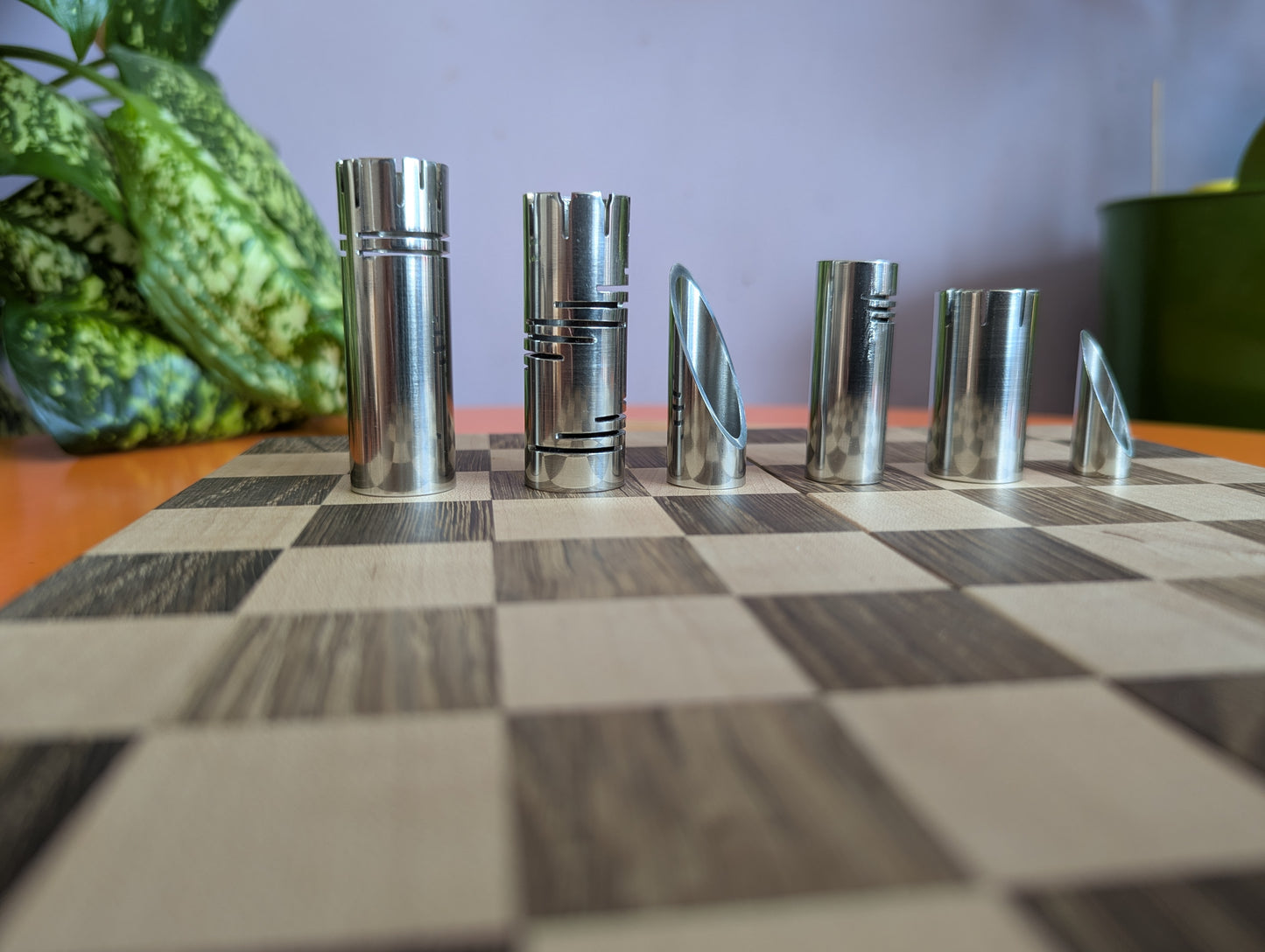 Compact Foldable Stainless Steel Chess Set with Wooden Chessboard/box. Handmade.