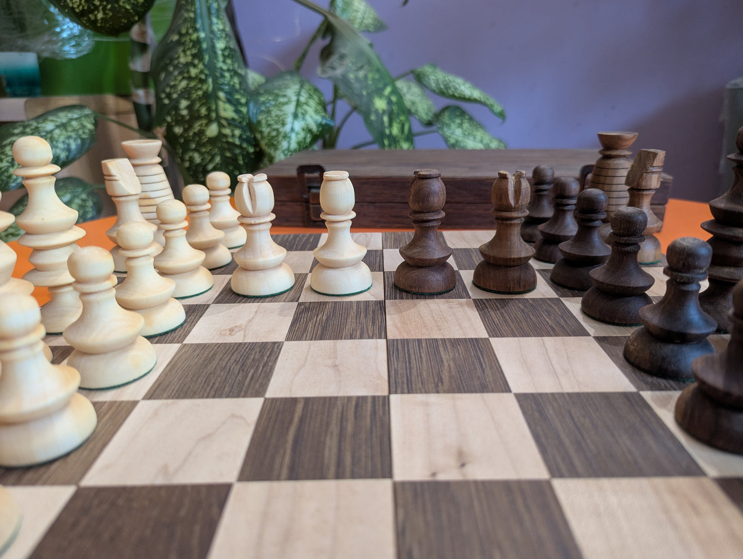 Early English Chess Set. Handmade. Walnut & Maple wood