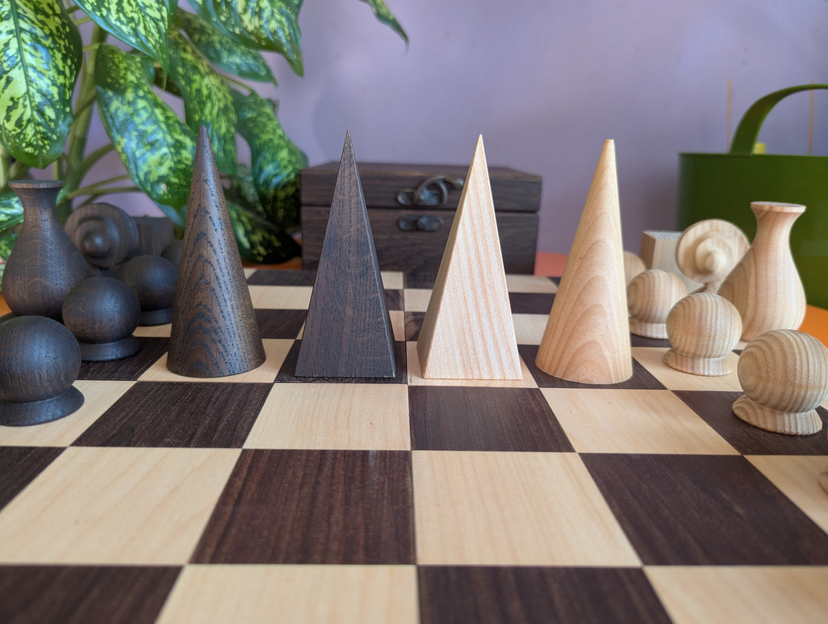 Handmade wood abstract geometric chess set