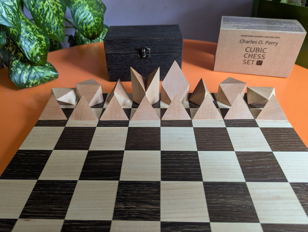 Cubic Chess Set by Charles O. Perry. Handmade wooden reproduction