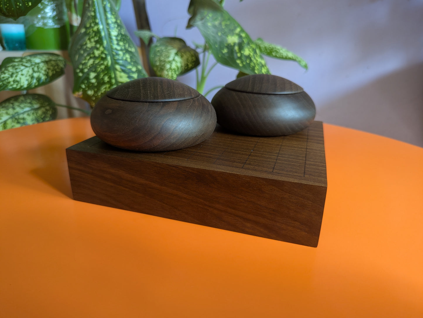 Solid walnut 9x9 Goban. Legless Hand carved game Go board