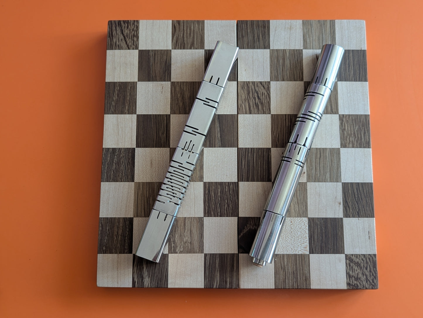 Compact Foldable Stainless Steel Chess Set with Wooden Chessboard/box. Handmade.