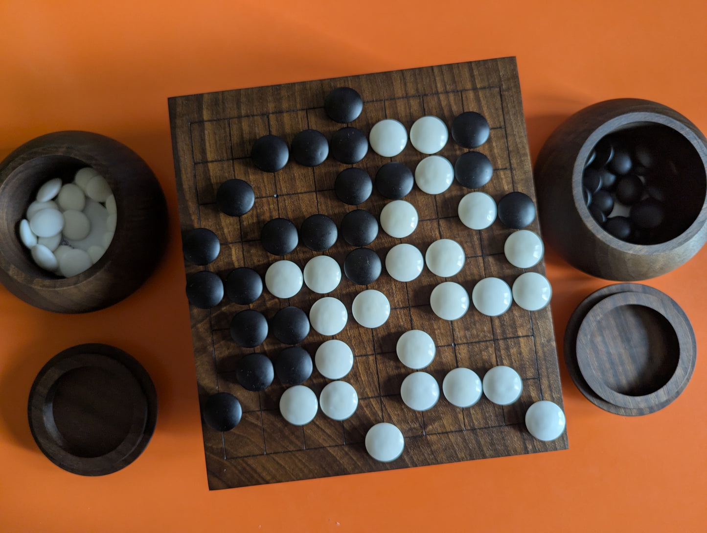 Solid walnut 9x9 Goban. Hand carved game Go board