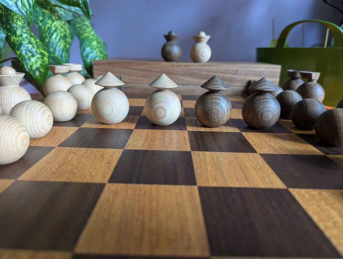 Modern minimalist chess set, 2022, Ukraine. Handmade wooden chess