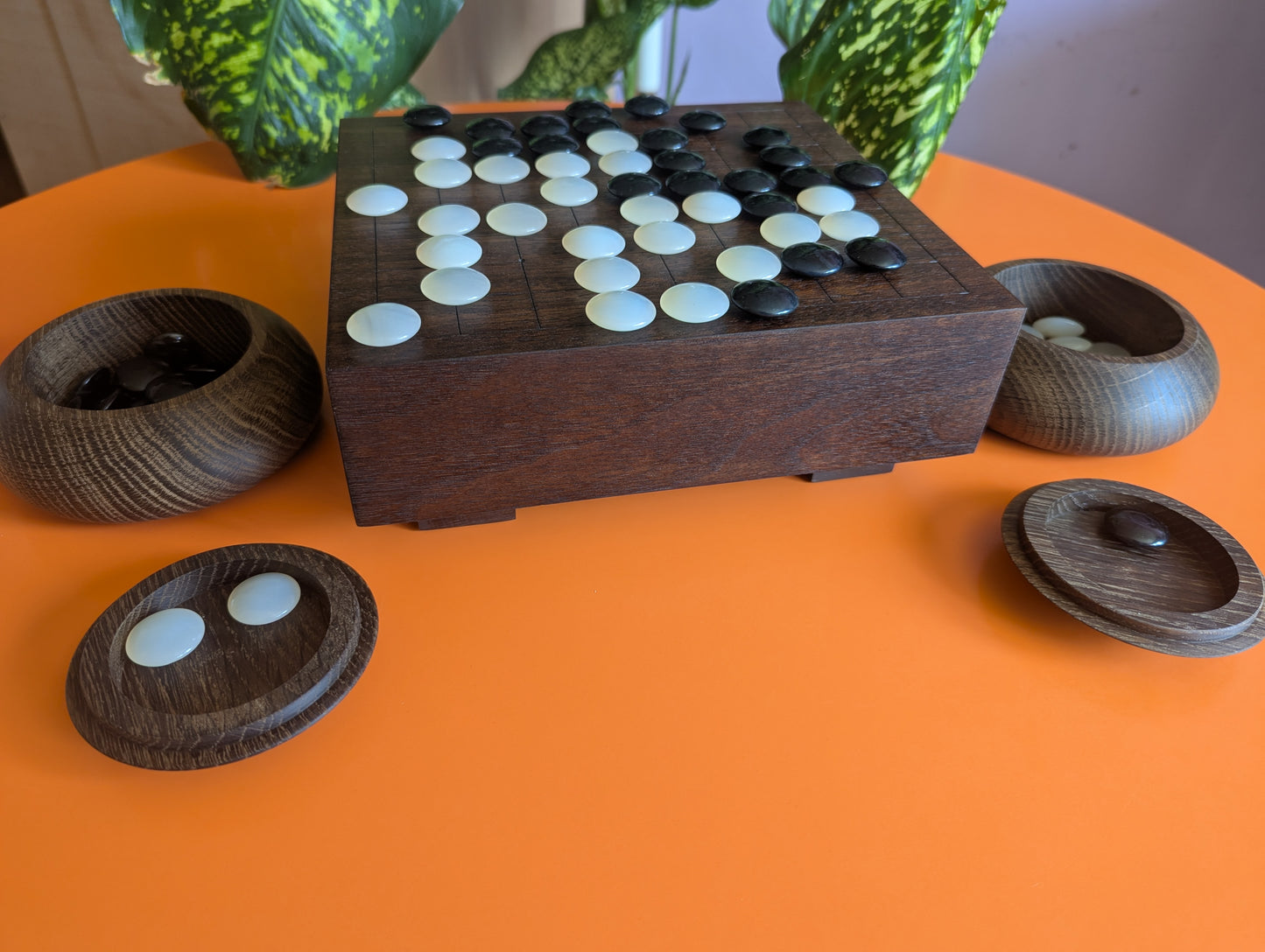 Black walnut 9x9 Goban. 3.4" hand carved game Go board