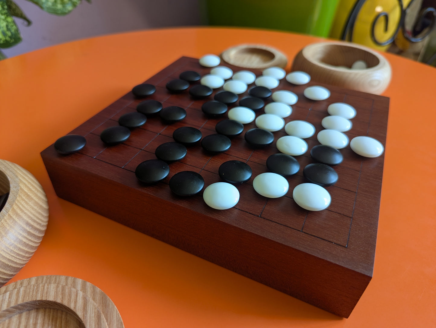 Redwood 9x9 game Go set. Hand carved solid wood Goban.