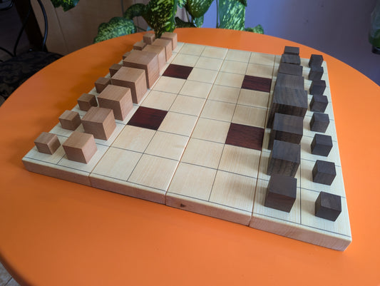 Abstract Cubic Arimaa set. Handmade foldable wooden game set
